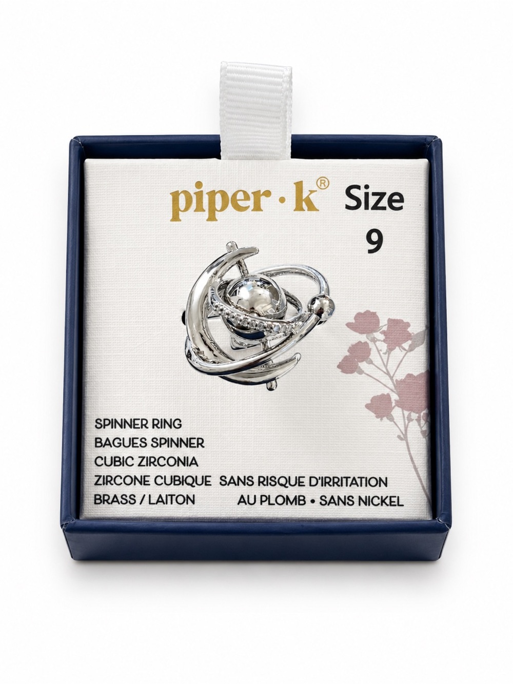 Piper Silver Orb Spinner Ring with CZ Accents